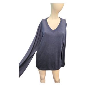 Turnbury Merino Blue Wool V Neck Sweater Womens Size XL